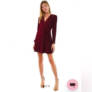 GREYLIN, PATRICIA CRINKLED VELVET TIE DRESS. Burgundy. New w/o tags. NEVER worn.